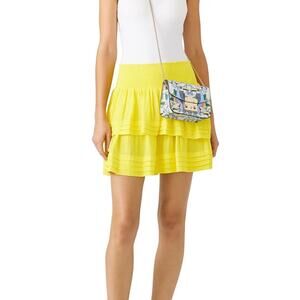NWT Ramy Brook Size Large Tiered Yellow Lilo Smocked-Waist Mini Skirt